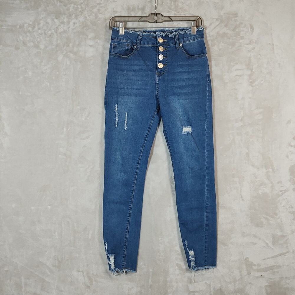 Pastel Jeans Juniors Size 9 High Rise Distressed Skinny Jeans Visable Button Fly